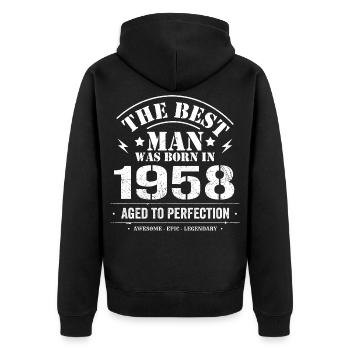 Geboren im 1958 Geburtstag 1958 - 67 Jahre Retro - Unisex Premium Bio Zip Hoodie - Schwarz - Hinten - Nico (187cm)