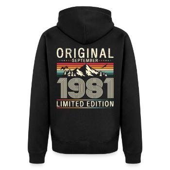 44e anniversaire Original septembre 1981 - Veste à capuche bio Premium Unisexe - noir - Dos - Nico (187cm)