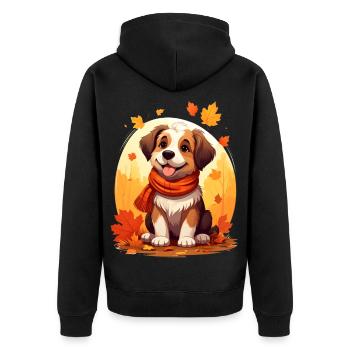 Hund im Herbst - Unisex Premium Bio Zip Hoodie - Schwarz - Hinten - Nico (187cm)