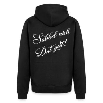 Don't drool, funny dialect design - Unisex Premium Organic Zip Hoodie - black - Back - Nico (187cm)