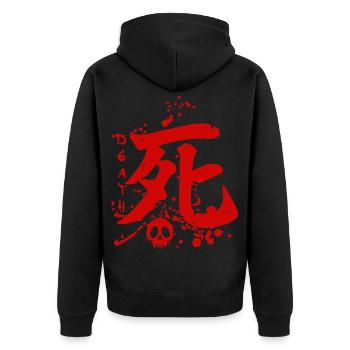 Das Wort Tod auf Japanisch - Unisex Premium Bio Zip Hoodie - Schwarz - Hinten - Nico (187cm)