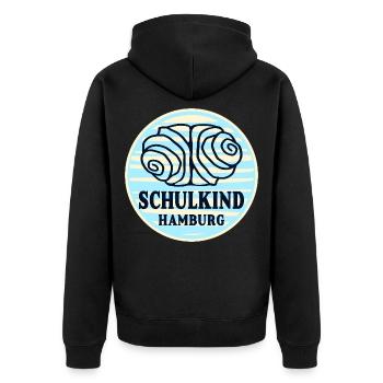 SCHULANFANG HAMBURG FRANZBRÖTCHEN - Unisex Premium Bio Zip Hoodie - Schwarz - Hinten - Nico (187cm)