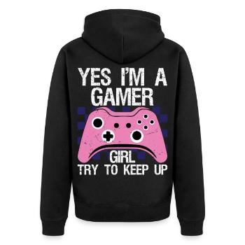 yes I'm a gamer girl try to keep up - Unisex Premium Organic Zip Hoodie - black - Back - Nico (187cm)