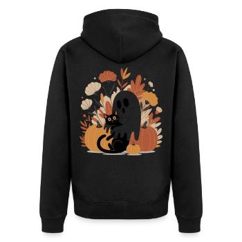 Geist Kürbis Katze Niedliches Halloween Herbst - Unisex Premium Bio Zip Hoodie - Schwarz - Hinten - Nico (187cm)