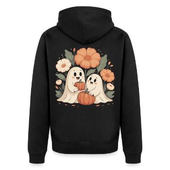 Kürbis Blumen Herbst Niedliche Geister Halloween - Unisex Premium Bio Zip Hoodie - Schwarz - Hinten - Nico (187cm)