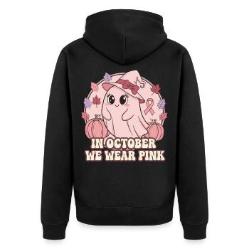 Herbstliches Pinkes Halloween Design - Unisex Premium Bio Zip Hoodie - Schwarz - Hinten - Nico (187cm)