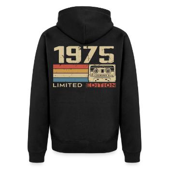 Legenden 1975 Jahrgang 1975 Jubiläum Jahrgang 1975 - Unisex Premium Bio Zip Hoodie - Schwarz - Hinten - Nico (187cm)