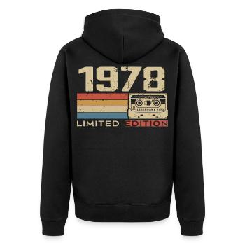 Legenden 1978 Jahrgang 1978 Jubiläum Jahrgang 1978 - Unisex Premium Bio Zip Hoodie - Schwarz - Hinten - Nico (187cm)