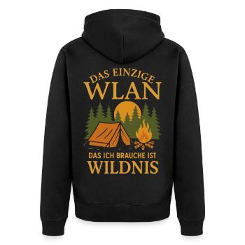 Das Einzige WLAN Ist Wildnis Camping Natur - Unisex Premium Bio Zip Hoodie - Schwarz - Hinten - Nico (187cm)