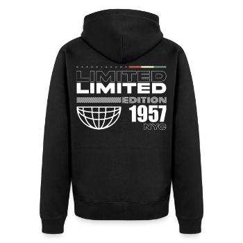 Geboren im 1957 Geburtstag 1957 - 68 Jahre Retro - Unisex Premium Bio Zip Hoodie - Schwarz - Hinten - Nico (187cm)