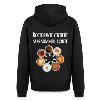 Zertifizierter Doktorand ohne zusätzlichen Schlaf - Unisex Premium Bio Zip Hoodie - Schwarz - Hinten - Nico (187cm)