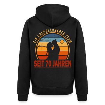 70 Jahre Unschlagbares Team Liebesgeschenk Paar - Unisex Premium Bio Zip Hoodie - Schwarz - Hinten - Nico (187cm)