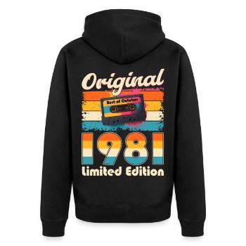 Cassette du 44e anniversaire, octobre 1981 - Veste à capuche bio Premium Unisexe - noir - Dos - Nico (187cm)