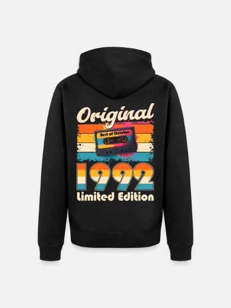 33rd Birthday Cassette October Year 1992 - Unisex Premium Organic Zip Hoodie - black