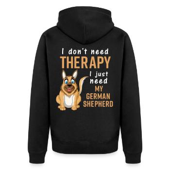 Ich brauche keine Therapie – ich brauche meinen Deutschen Schäferhund - Unisex Premium Bio Zip Hoodie - Schwarz - Hinten - Nico (187cm)