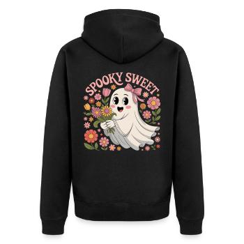 Cute ghost motifs with flower wreath - Unisex Premium Organic Zip Hoodie - black - Back - Nico (187cm)