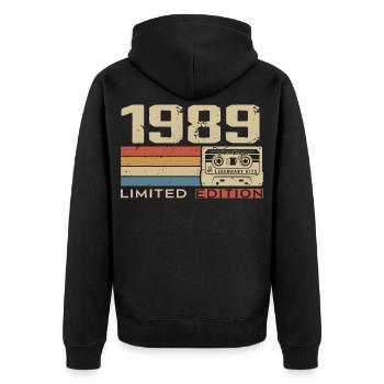 Legenden 1989 Jahrgang 1989 Jubiläum Jahrgang 1989 - Unisex Premium Bio Zip Hoodie - Schwarz - Hinten - Nico (187cm)