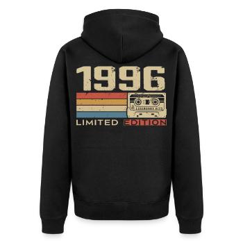 Legenden 1996 Jahrgang 1996 Jubiläum Jahrgang 1996 - Unisex Premium Bio Zip Hoodie - Schwarz - Hinten - Nico (187cm)
