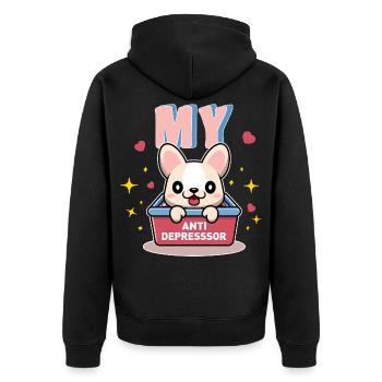Mein Antidepressor-Hunde-Tierliebhaber-Geschenk - Unisex Premium Bio Zip Hoodie - Schwarz - Hinten - Nico (187cm)