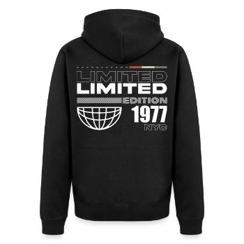 1977 Birthday Gift - Vintage 1977, 48th Birth - Unisex Premium Organic Zip Hoodie - black - Back - Nico (187cm)
