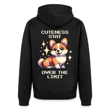 Cuteness-Wert: über dem Limit | Corgi Humor - Unisex Premium Bio Zip Hoodie - Schwarz - Hinten - Nico (187cm)