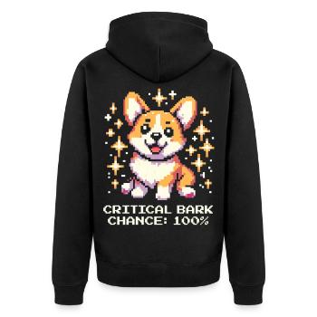 Kritische Bell-Chance: 100% | Corgi Humor - Unisex Premium Bio Zip Hoodie - Schwarz - Hinten - Nico (187cm)