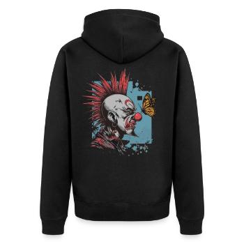 clownPunk und Schmetterling - Unisex Premium Bio Zip Hoodie - Schwarz - Hinten - Nico (187cm)