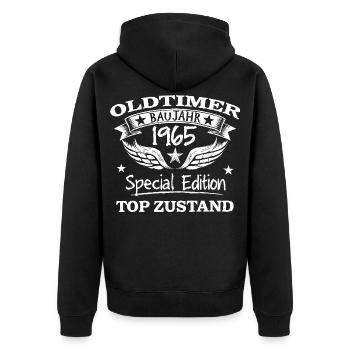 Vintage Baujahr 1965 Retro Design Geschenk - Unisex Premium Bio Zip Hoodie - Schwarz - Hinten - Nico (187cm)
