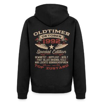 33. Geburtstag Geschenk Oldtimer Oktober 1992 - Unisex Premium Bio Zip Hoodie - Schwarz - Hinten - Nico (187cm)