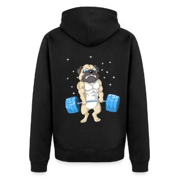 Mops Gewichtheben Fitnessstudio - Unisex Premium Bio Zip Hoodie - Schwarz - Hinten - Nico (187cm)