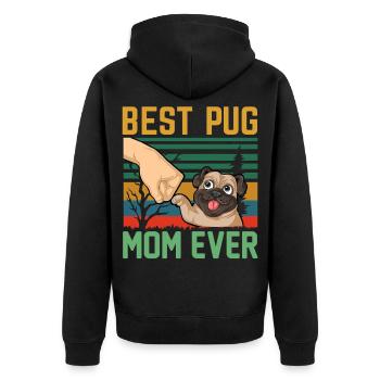 Beste Mopsmutter aller Zeiten Retro - Unisex Premium Bio Zip Hoodie - Schwarz - Hinten - Nico (187cm)