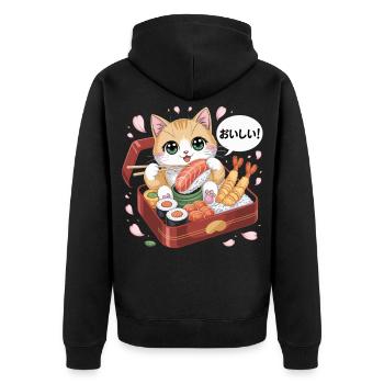 Chemise Sushi et Chats Mignon - Veste à capuche bio Premium Unisexe - noir - Dos - Nico (187cm)