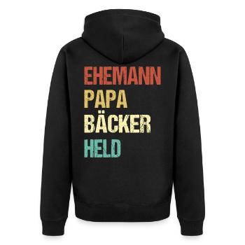 Mari papa boulanger héros disant design - Veste à capuche bio Premium Unisexe - noir - Dos - Nico (187cm)