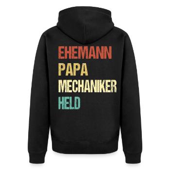 Mari Papa Mécanicien Héros Dicton - Veste à capuche bio Premium Unisexe - noir - Dos - Nico (187cm)