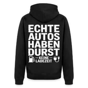Benzin Autos - Unisex Premium Bio Zip Hoodie - Schwarz - Hinten - Nico (187cm)