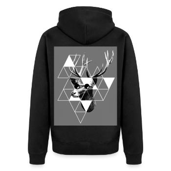 Hirschkopf - Hirsch - Hipster - Unisex Premium Bio Zip Hoodie - Schwarz - Hinten - Nico (187cm)