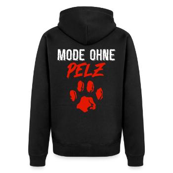 Animal Welfare FASHION WITHOUT FUR Anti Fur Funny - Unisex Premium Organic Zip Hoodie - black - Back - Nico (187cm)