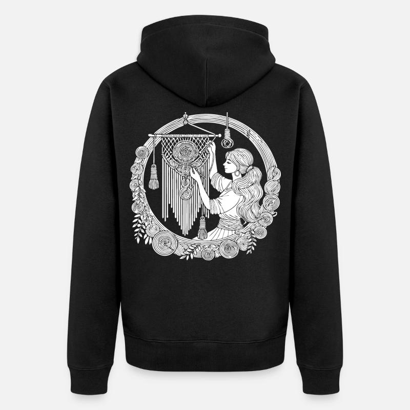 Makramee Design – Kreativität & Boho Style - Unisex Premium Bio Zip Hoodie - Schwarz