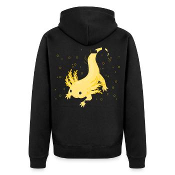 Design gecko lumineux avec détail jaune - Veste à capuche bio Premium Unisexe - noir - Dos - Nico (187cm)