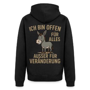 Humorous donkey motivational message - Unisex Premium Organic Zip Hoodie - black - Back - Nico (187cm)