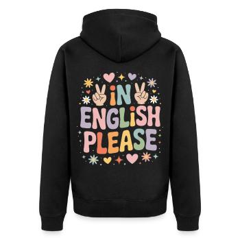 Professeur d’anglais Professeur d’anglais En anglais S’il vous plaît - Veste à capuche bio Premium Unisexe - noir - Dos - Nico (187cm)