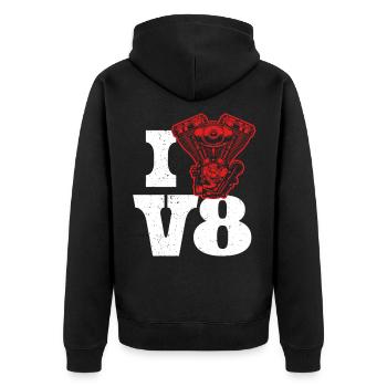 J’aime le réglage des voitures à moteur V8 - Veste à capuche bio Premium Unisexe - noir - Dos - Nico (187cm)