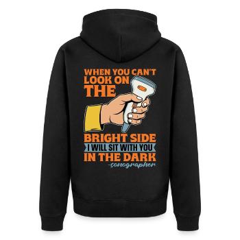 Sonographer When You Can't Look Ultrasound Tech - Unisex Premium Bio Zip Hoodie - Schwarz - Hinten - Nico (187cm)