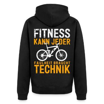 Funny e-bike saying fitness can be done by everyone - Unisex Premium Organic Zip Hoodie - black - Back - Nico (187cm)