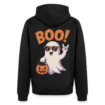 Lustiger Geist Mit Kürbis Und Boo - Unisex Premium Bio Zip Hoodie - Schwarz - Hinten - Nico (187cm)