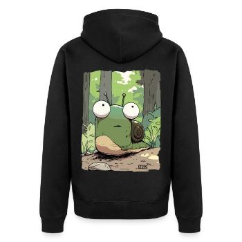 Escargot de dessin animé avec de grands yeux dans la forêt - Veste à capuche bio Premium Unisexe - noir - Dos - Nico (187cm)