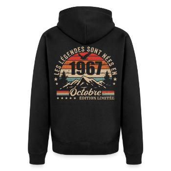 Oktober 1967 Geburtstagsgeschenk 1967 Oktober 1967 - Unisex Premium Bio Zip Hoodie - Schwarz - Hinten - Nico (187cm)