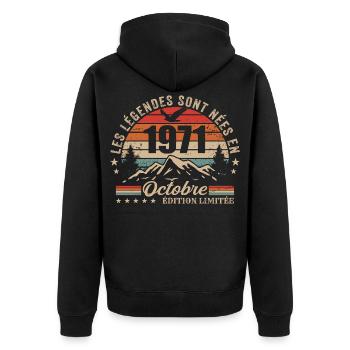 Oktober 1971 Geburtstagsgeschenk 1971 Oktober 1971 - Unisex Premium Bio Zip Hoodie - Schwarz - Hinten - Nico (187cm)