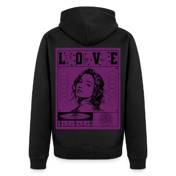 Expressive Frauenporträt mit Love-Motiv - Unisex Premium Bio Zip Hoodie - Schwarz - Hinten - Nico (187cm)