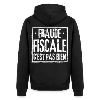 TAX FRAUD IS NOT GOOD - Unisex Premium Organic Zip Hoodie - black - Back - Nico (187cm)